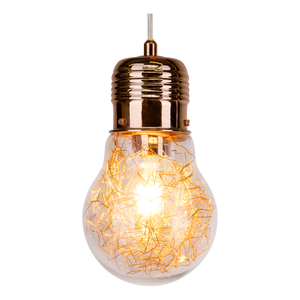 Lampă suspendată cu bec 3XE27 Max. 60 W, corp din cupru / cablu din PVC transparent / abajur din sticlă transparentă, Ø 20 cm small 2