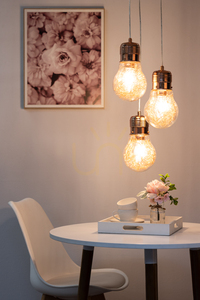 Lampă suspendată cu bec 3XE27 Max. 60 W, corp din cupru / cablu din PVC transparent / abajur din sticlă transparentă, Ø 20 cm small 3