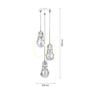 Lampă suspendată cu bec 3XE27 Max. 60 W, corp din cupru / cablu din PVC transparent / abajur din sticlă transparentă, Ø 20 cm small 4