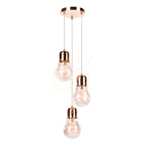 Lampă suspendată cu bec 3XE27 Max. 60 W, corp din cupru / cablu din PVC transparent / abajur din sticlă transparentă, Ø 20 cm small 0