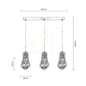 Lampă suspendată cu bec 3XE27 Max. 60 W, corp din cupru / cablu din PVC transparent / abajur din sticlă transparentă, 60 cm small 2
