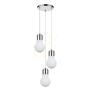 Lampă suspendată cu bec, 3xE27, Max. 60 W, metal cromat / cablu din PVC transparent / abajur din sticlă albă, Ø 33 cm small 0