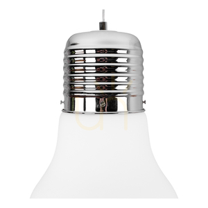 Lampă suspendată cu becuri, 5xE27, Max. 60 W, metal cromat / cablu din PVC transparent / abajur din sticlă albă, Ø 45 cm small 1