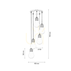 Lampă suspendată cu becuri, 5xE27, Max. 60 W, metal cromat / cablu din PVC transparent / abajur din sticlă albă, Ø 45 cm small 3