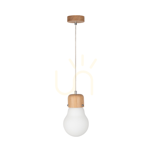 Verifica Lampă suspendată din lemn în formă de bec, 1xE27, Max. 60 W, stejar uleiat / cablu din PVC transparent / abajur din sticlă albă, Ø 15 cm