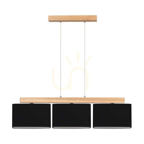 Verifica Lampă suspendată Cadre, 3xE27, Max. 25 W, stejar tratat cu ulei / cablu din PVC transparent / abajur negru, 95 cm