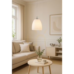 Lampă suspendată Campana, 1xE27, Max. 60 W, metal cromat / cablu din PVC transparent / abajur din sticlă albă, Ø 30 cm small 1