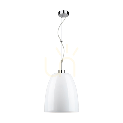 Verifica Lampă suspendată Campana, 1xE27, Max. 60 W, metal cromat / cablu din PVC transparent / abajur din sticlă albă, Ø 30 cm