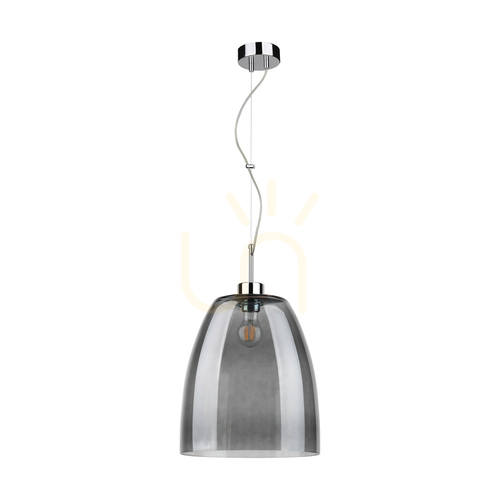 Verifica Lampă suspendată Campana, 1xE27, Max. 60 W, metal cromat / cablu din PVC transparent / abajur din sticlă fumurie, Ø 30 cm