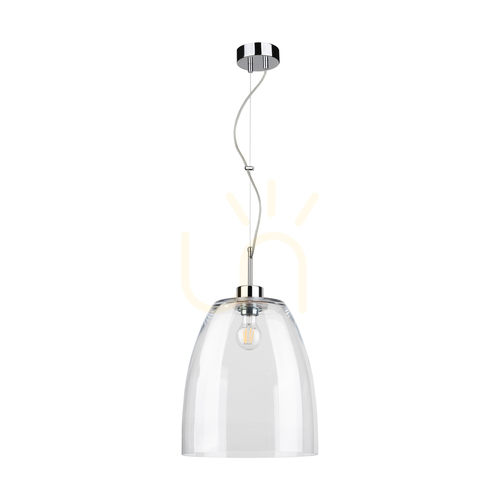 Verifica Lampă suspendată Campana, 1xE27, Max. 60 W, metal cromat / cablu din PVC transparent / abajur din sticlă transparentă, Ø 30 cm