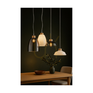 Lampă suspendată Campana, 1xE27, Max. 60 W, stejar uleiat / cablu din PVC transparent / abajur din sticlă albă, Ø 30 cm small 1