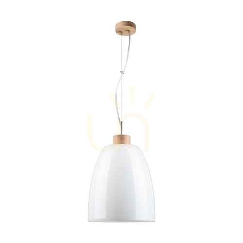 Verifica Lampă suspendată Campana, 1xE27, Max. 60 W, stejar uleiat / cablu din PVC transparent / abajur din sticlă albă, Ø 30 cm