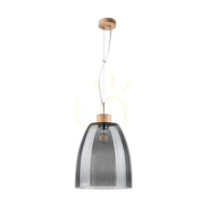 Lampă suspendată Campana, 1xE27, Max. 60 W, stejar tratat cu ulei / cablu din PVC transparent / abajur din sticlă fumurie, Ø 30 cm small 0