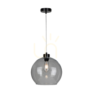 Lampa suspendată Canberra, 1xE27, Max. 60 W, metal negru/cablu din PVC transparent/abat-jour din sticlă fumurie, Ø 30 cm small 1