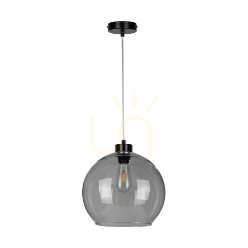 Verifica Lampa suspendată Canberra, 1xE27, Max. 60 W, metal negru/cablu din PVC transparent/abat-jour din sticlă fumurie, Ø 30 cm