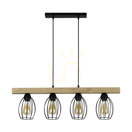 Verifica Lampa suspendată Carlo 4xE27 Max. 60 W, stejar uleiat/metal negru/cablu din PVC negru/abat-jour din metal negru, 86 cm