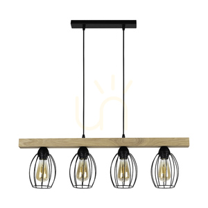 Lampa suspendată Carlo 4xE27 Max. 60 W, stejar uleiat/metal negru/cablu din PVC negru/abat-jour din metal negru, 86 cm small 0