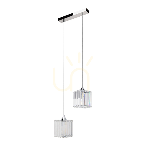 Verifica Lampă suspendată „Casino”, 2xE27, Max. 60 W, metal cromat / cablu din PVC transparent / abajur transparent cristal, 33 cm