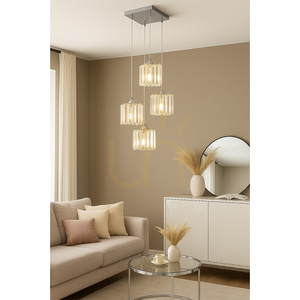 Lampă suspendată „Casino”, 4xE27, Max. 60 W, metal cromat / cablu din PVC transparent / abajur transparent cristal, 33 cm small 3