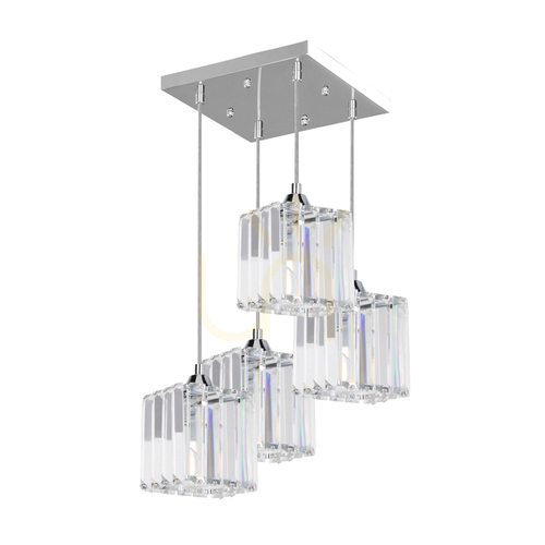 Verifica Lampă suspendată „Casino”, 4xE27, Max. 60 W, metal cromat / cablu din PVC transparent / abajur transparent cristal, 33 cm