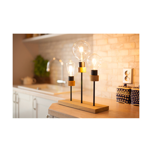 Lampa de masă Chandelle, 3xE27, max. 25 W, stejar uleiat/metal negru/cablu împletit negru, 35 cm small 4