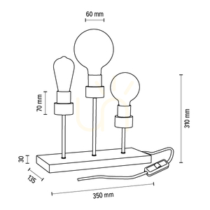 Lampa de masă Chandelle, 3xE27, max. 25 W, stejar uleiat/metal negru/cablu împletit negru, 35 cm small 5