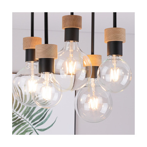 Lampa de tavan Chandelle, 5xE27, Max. 40 W, stejar tratat cu ulei/metal negru, 34 cm small 3