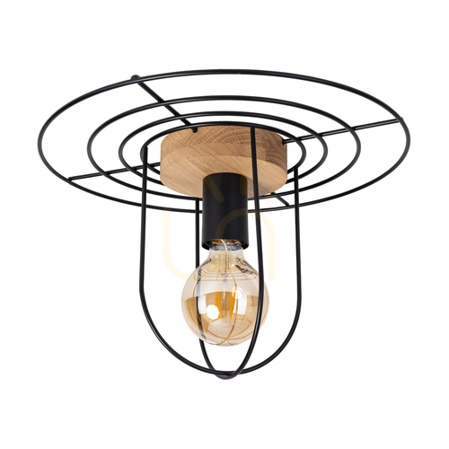Verifica Lampa de tavan Chester, 1xE27, Max. 60 W, stejar tratat cu ulei/metal negru, Ø 35 cm
