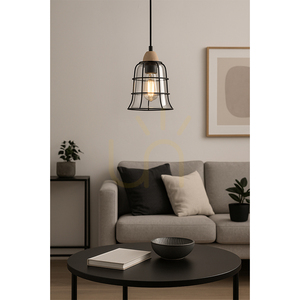 Lampa suspendată Chicka, 1xE27, Max. 60 W, mesteacăn/metal negru/cablu din PVC negru/abat-jour din sticlă transparentă, Ø 16,5 cm small 1