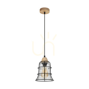 Lampa suspendată Chicka, 1xE27, Max. 60 W, mesteacăn/metal negru/cablu din PVC negru/abat-jour din sticlă transparentă, Ø 16,5 cm small 0