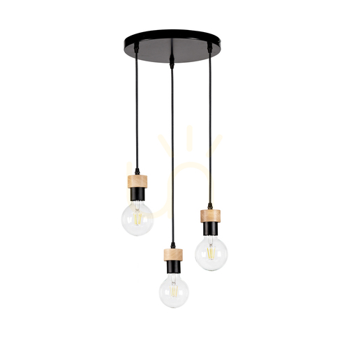 Verifica Lampa suspendată Clarte, 3xE27, Max. 60 W, stejar uleiat/metal negru/cablu împletit negru, Ø 30 cm