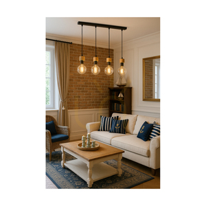 Lampa suspendată Clarte, 4xE27, Max. 60 W, stejar uleiat/metal negru/cablu împletit negru, 75 cm small 2