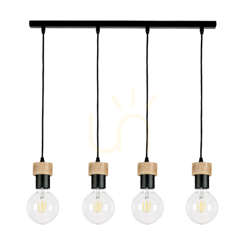 Verifica Lampa suspendată Clarte, 4xE27, Max. 60 W, stejar uleiat/metal negru/cablu împletit negru, 75 cm