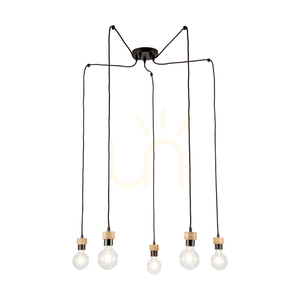 Lampa suspendată Clarte, 5xE27, Max. 60 W, stejar uleiat/metal negru/cablu împletit negru, Ø 15 cm small 1