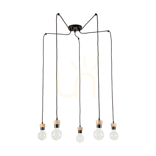 Verifica Lampa suspendată Clarte, 5xE27, Max. 60 W, stejar uleiat/metal negru/cablu împletit negru, Ø 15 cm