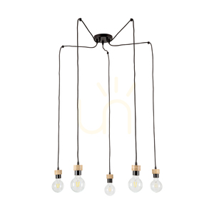Lampa suspendată Clarte, 5xE27, Max. 60 W, stejar uleiat/metal negru/cablu împletit negru, Ø 15 cm small 0
