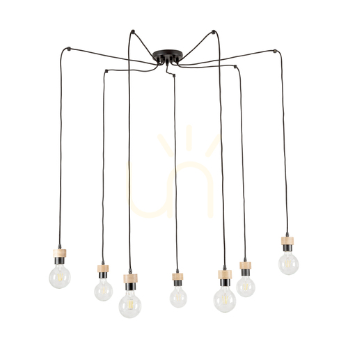 Verifica Lampa suspendată Clarte, 7xE27, Max. 60 W, stejar uleiat/metal negru/cablu împletit negru, Ø 15 cm
