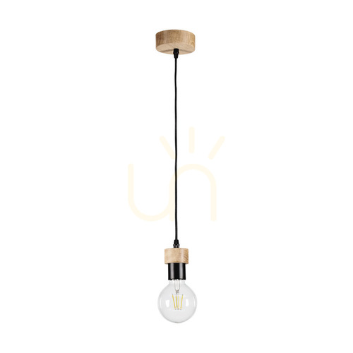 Verifica Lampa suspendată Clarte Wood, 1xE27, Max. 60 W, stejar tratat cu ulei/metal negru/cablu împletit negru, Ø 10 cm