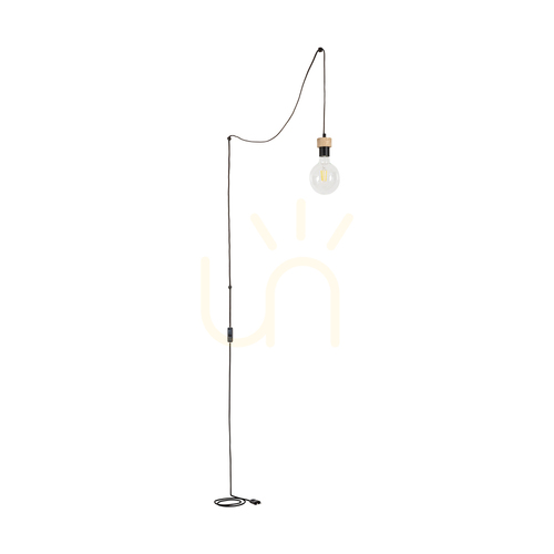 Verifica Lampa suspendată Clarte Wood, 1xE27, Max. 60 W, stejar uleiat/metal negru/cablu împletit negru, Ø 6 cm