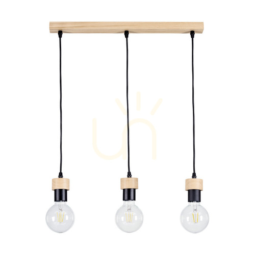 Verifica Lampa suspendată Clarte Wood, 3xE27, Max. 60 W, stejar uleiat/metal negru/cablu împletit negru, 55 cm