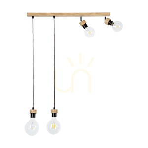 Lampa suspendată Clarte Wood 4xE27 Max. 25 W, stejar uleiat/metal negru/cablu împletit negru, 75 cm small 2