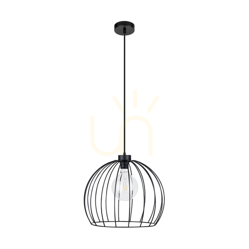 Verifica Lampă suspendată Coop 1xE27 Max. Cablu din metal negru/PVC negru, 60 W, Ø 37 cm