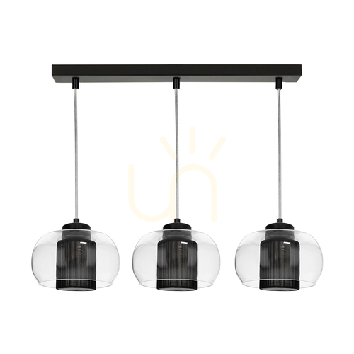 Verifica Lampa suspendată Cordia, 3xE14, Max. 9 W, metal negru / cablu din PVC transparent / abajur din sticlă transparentă / abajur negru, 50 cm