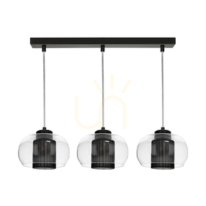 Lampa suspendată Cordia, 3xE14, Max. 9 W, metal negru / cablu din PVC transparent / abajur din sticlă transparentă / abajur negru, 50 cm small 0