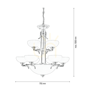 Candelabru Cremona, 12xE27, Max. 60 W, abajururi din sticlă cu finisaj metalic patinat/ecru, Ø 75,5 cm small 2
