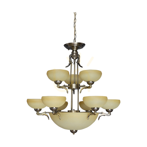 Verifica Candelabru Cremona, 12xE27, Max. 60 W, abajururi din sticlă cu finisaj metalic patinat/ecru, Ø 75,5 cm