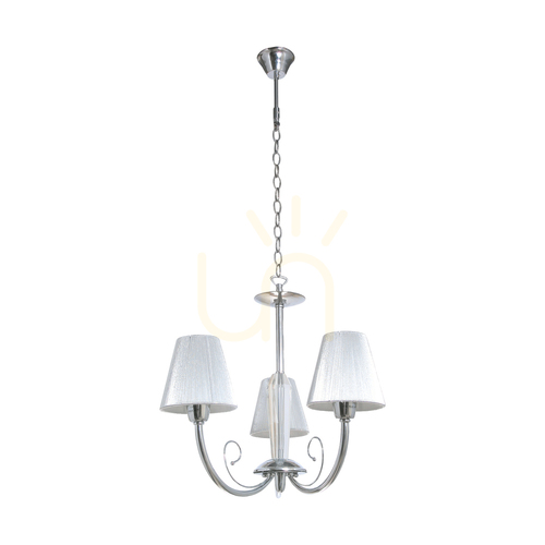 Verifica Candelabru Cubana, 3xE14, Max. 40 W, metal cromat/argintiu, abajur cu diametrul de 60 cm