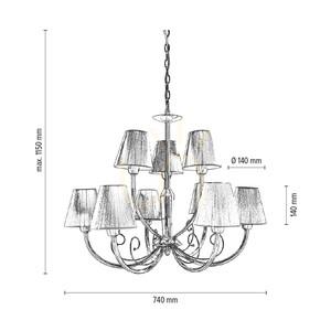 Candelabru Cubana, 9xE14, Max. 40 W, metal cromat/argintiu, abajur cu diametrul de 74 cm small 2