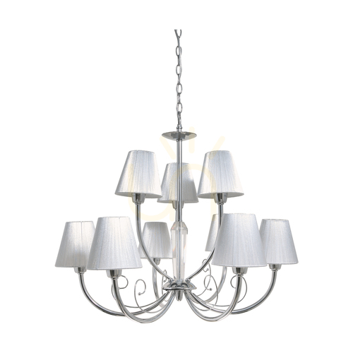 Verifica Candelabru Cubana, 9xE14, Max. 40 W, metal cromat/argintiu, abajur cu diametrul de 74 cm