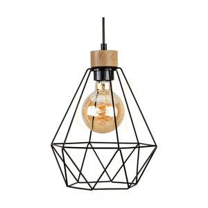 Lampă suspendată Diament, 1xE27, Max. 60 W, stejar uleiat/metal negru/cablu din PVC negru/abat-jour din metal negru, Ø 25 cm small 1